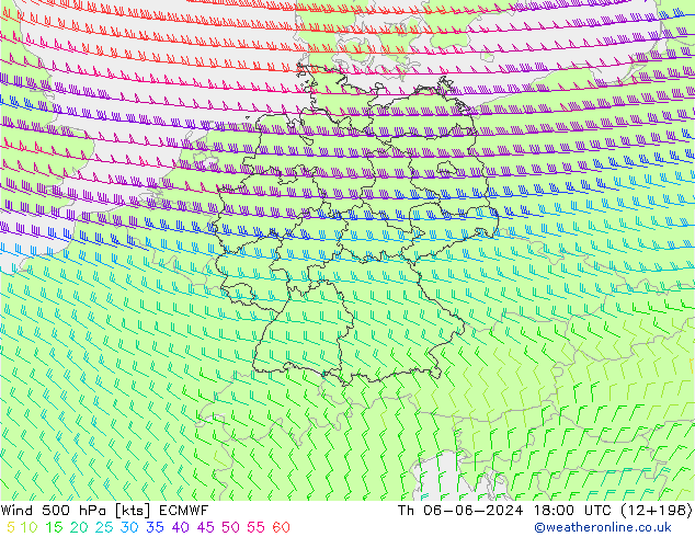 风 500 hPa ECMWF 星期四 06.06.2024 18 UTC