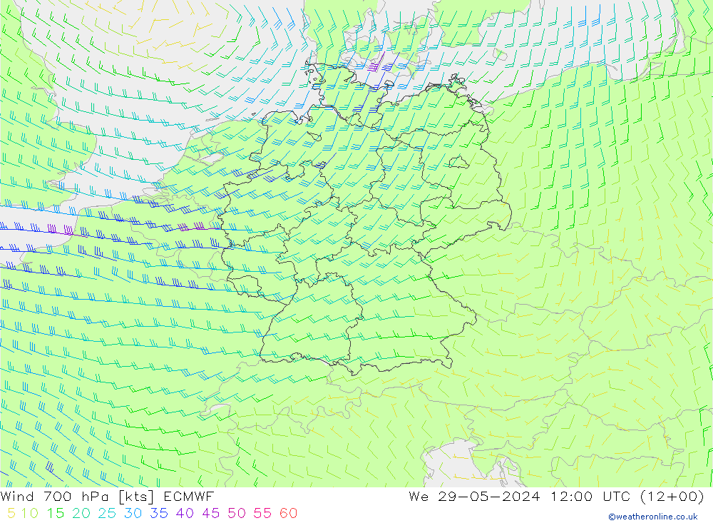 Wind 700 hPa ECMWF Mi 29.05.2024 12 UTC