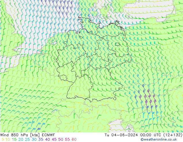 wiatr 850 hPa ECMWF wto. 04.06.2024 00 UTC