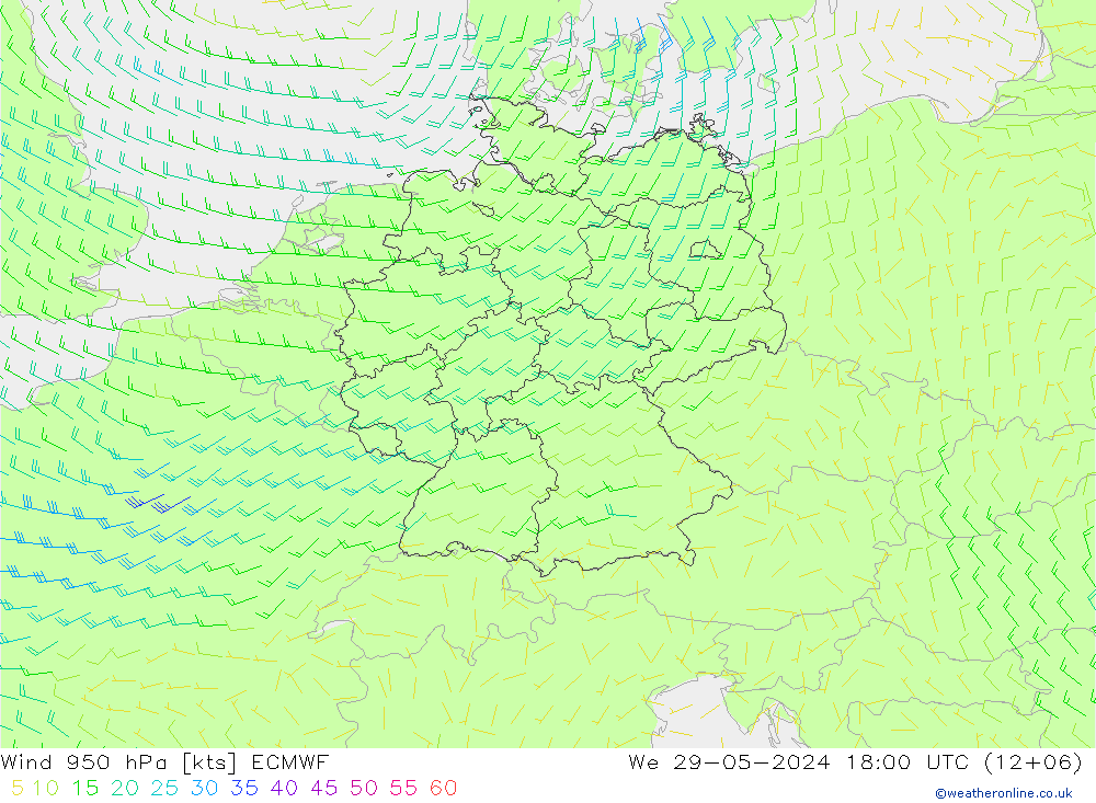 Prec 6h/Wind 10m/950 ECMWF  29.05.2024 18 UTC