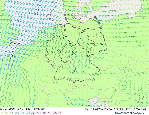 Wind 950 hPa ECMWF Fr 31.05.2024 18 UTC