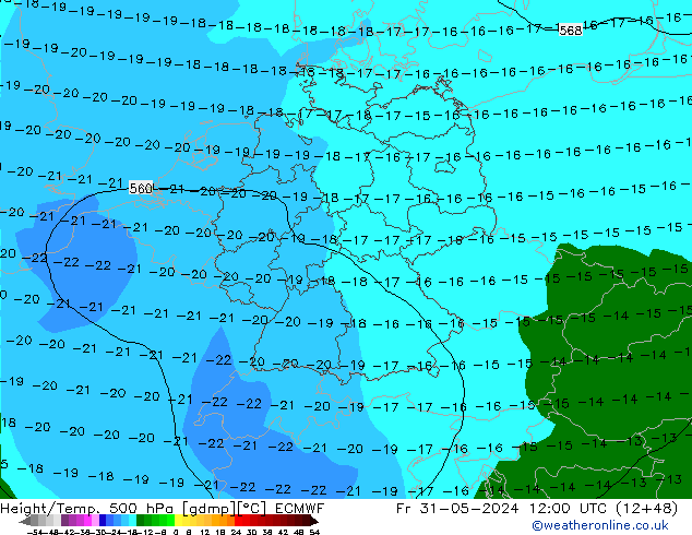 Z500/Yağmur (+YB)/Z850 ECMWF Cu 31.05.2024 12 UTC