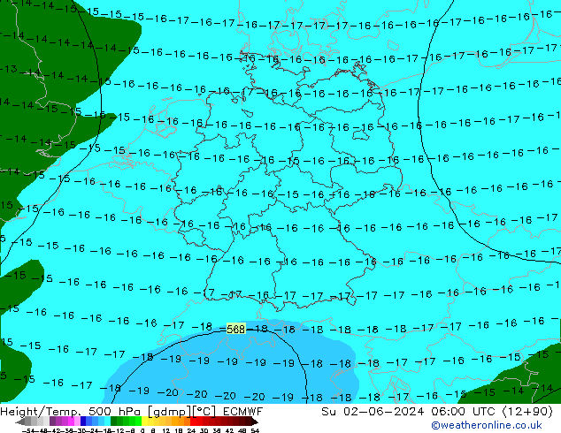 Z500/Yağmur (+YB)/Z850 ECMWF Paz 02.06.2024 06 UTC