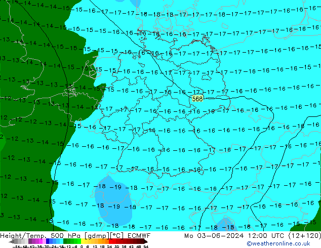 Height/Temp. 500 hPa ECMWF Seg 03.06.2024 12 UTC