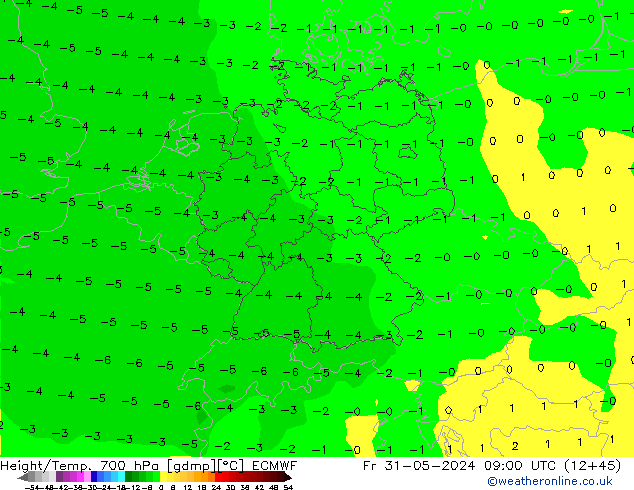 Geop./Temp. 700 hPa ECMWF vie 31.05.2024 09 UTC