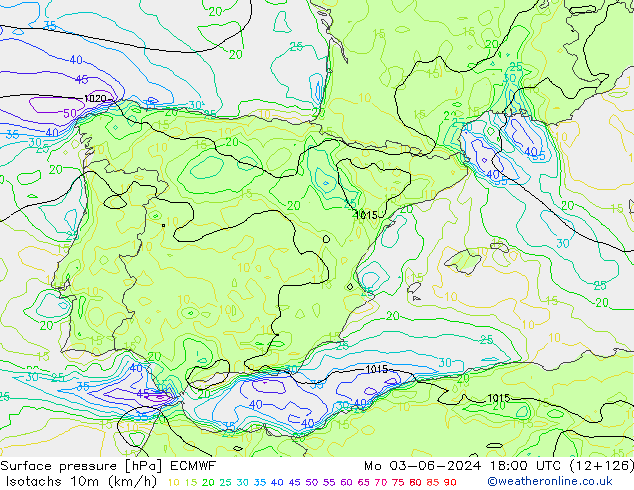 Isotachs (kph) ECMWF Seg 03.06.2024 18 UTC