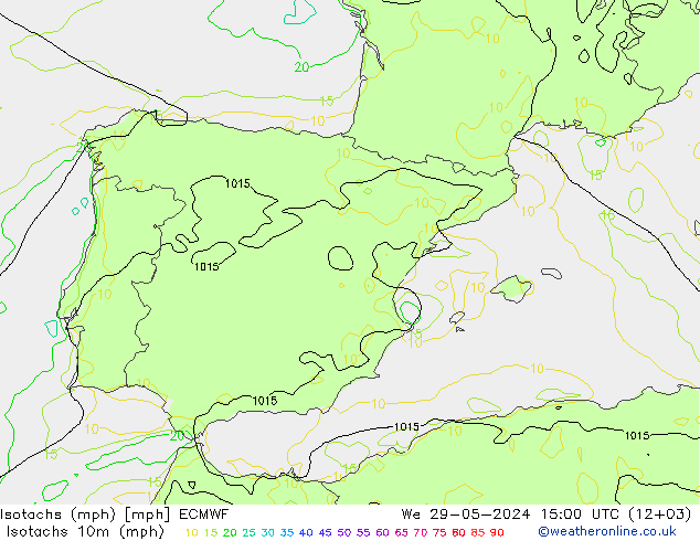 Eşrüzgar Hızları mph ECMWF Çar 29.05.2024 15 UTC