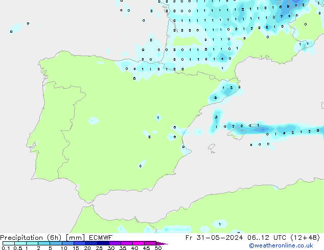 Precipitation (6h) ECMWF Fr 31.05.2024 12 UTC