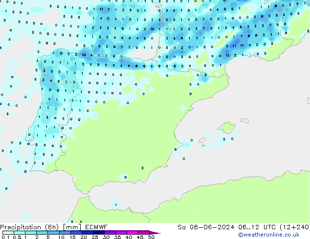 Nied. akkumuliert (6Std) ECMWF Sa 08.06.2024 12 UTC