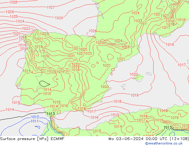 Surface pressure ECMWF Mo 03.06.2024 00 UTC