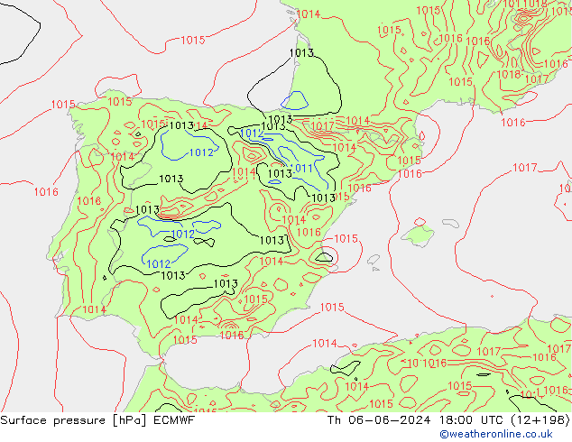 pressão do solo ECMWF Qui 06.06.2024 18 UTC