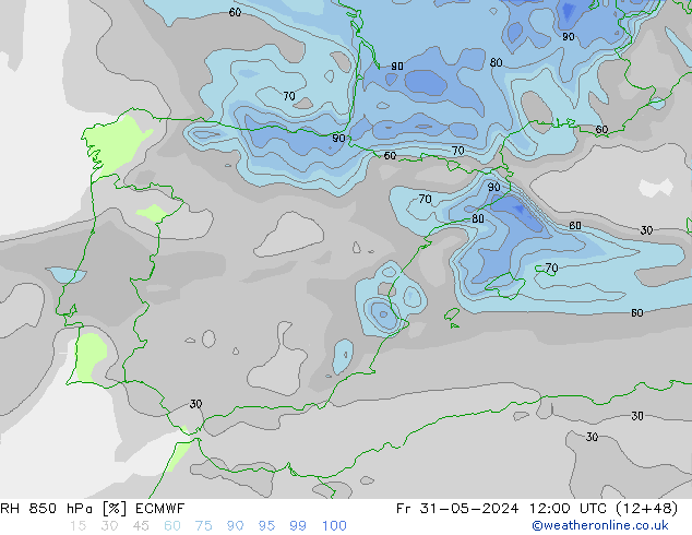 850 hPa Nispi Nem ECMWF Cu 31.05.2024 12 UTC