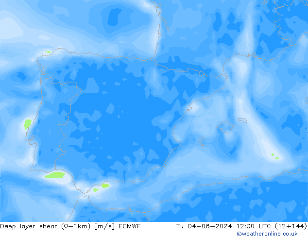 Deep layer shear (0-1km) ECMWF вт 04.06.2024 12 UTC