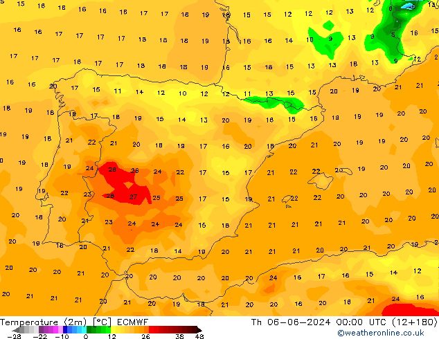 Temperatura (2m) ECMWF Qui 06.06.2024 00 UTC