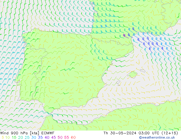 Wind 900 hPa ECMWF Čt 30.05.2024 03 UTC