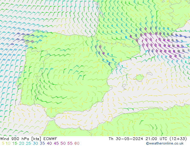 Rüzgar 950 hPa ECMWF Per 30.05.2024 21 UTC