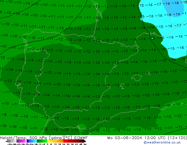 Z500/Yağmur (+YB)/Z850 ECMWF Pzt 03.06.2024 12 UTC