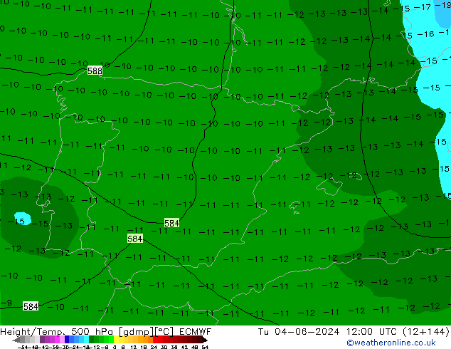 Z500/Rain (+SLP)/Z850 ECMWF wto. 04.06.2024 12 UTC