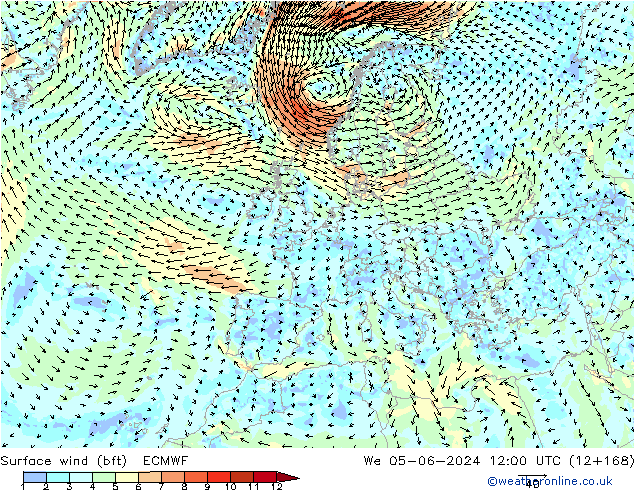 Surface wind (bft) ECMWF We 05.06.2024 12 UTC