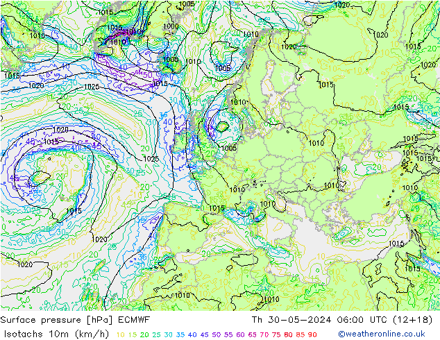 Eşrüzgar Hızları (km/sa) ECMWF Per 30.05.2024 06 UTC