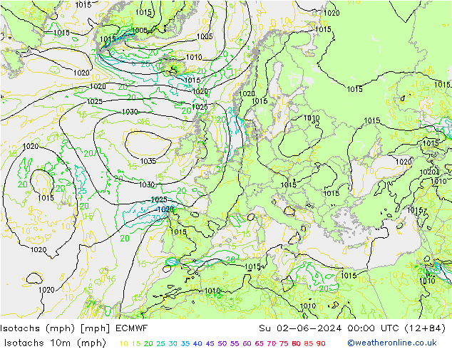 Isotachs (mph) ECMWF Su 02.06.2024 00 UTC