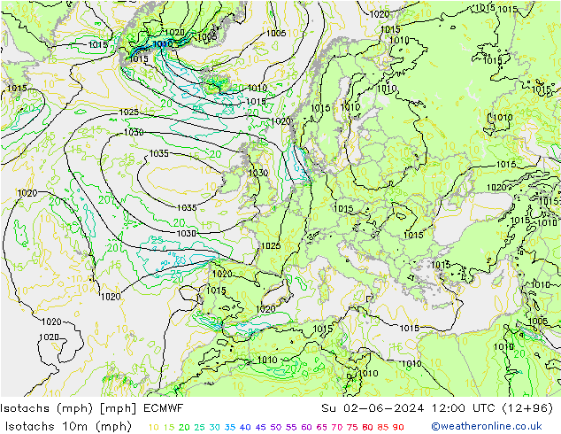 Isotachs (mph) ECMWF  02.06.2024 12 UTC