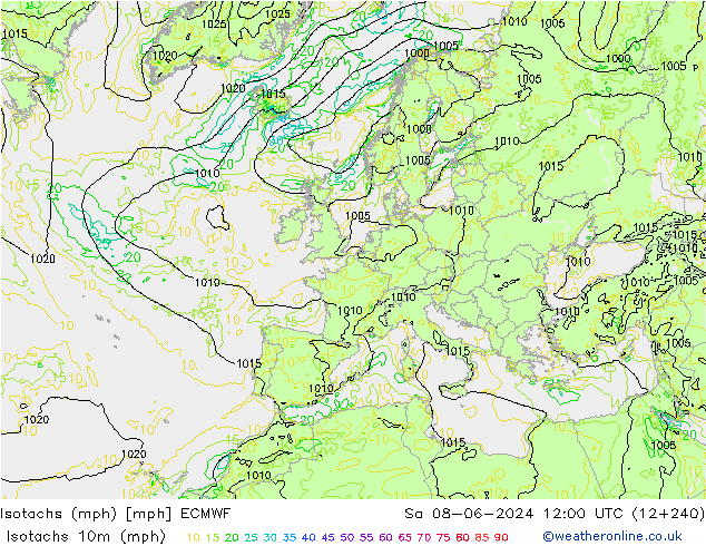 Isotachs (mph) ECMWF sam 08.06.2024 12 UTC