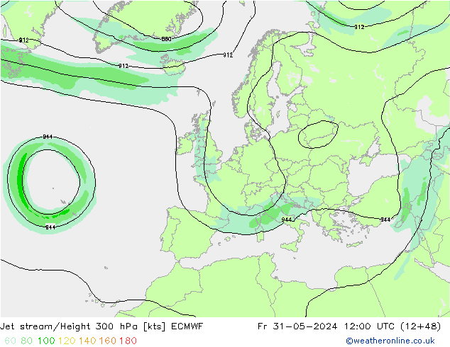 Corrente a getto ECMWF ven 31.05.2024 12 UTC