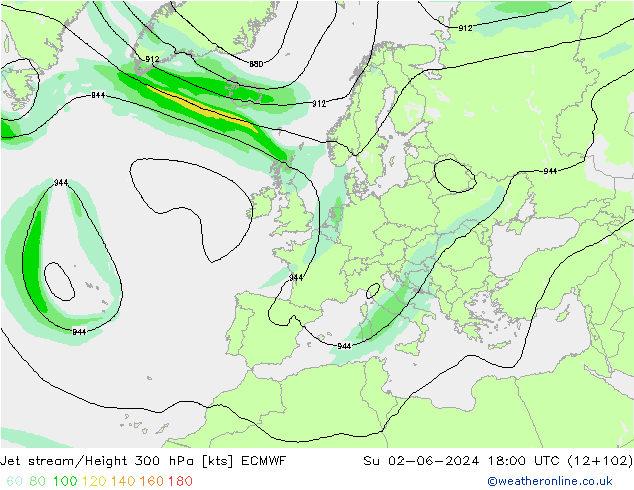 Jet stream/Height 300 hPa ECMWF Su 02.06.2024 18 UTC