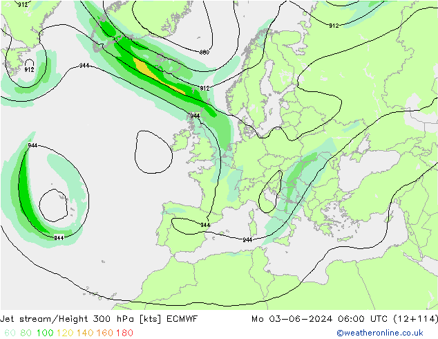 Jet stream/Height 300 hPa ECMWF Po 03.06.2024 06 UTC