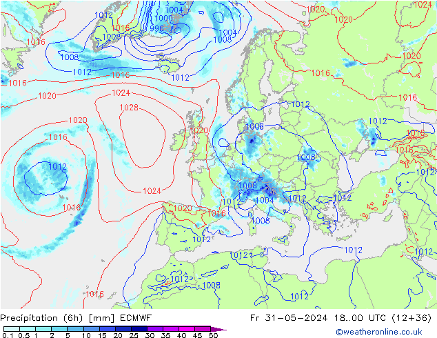 Z500/Rain (+SLP)/Z850 ECMWF ven 31.05.2024 00 UTC