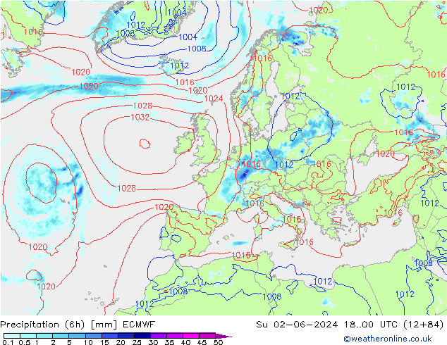 Z500/Rain (+SLP)/Z850 ECMWF So 02.06.2024 00 UTC