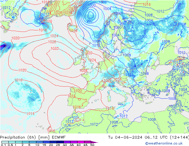 Z500/Yağmur (+YB)/Z850 ECMWF Sa 04.06.2024 12 UTC