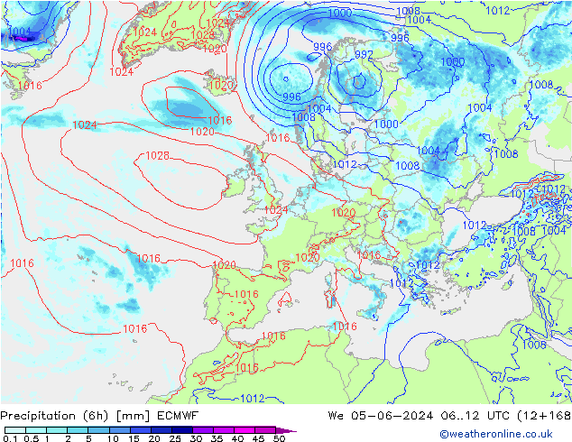 Z500/Rain (+SLP)/Z850 ECMWF Mi 05.06.2024 12 UTC