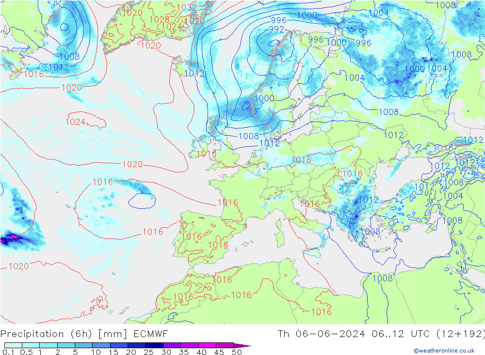 Z500/Rain (+SLP)/Z850 ECMWF  06.06.2024 12 UTC