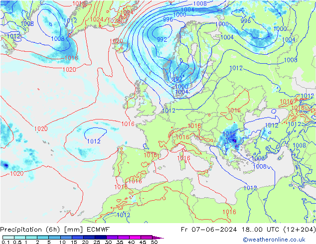 Z500/Rain (+SLP)/Z850 ECMWF ven 07.06.2024 00 UTC