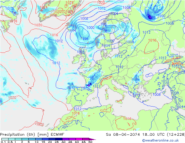 Precipitation (6h) ECMWF Sa 08.06.2024 00 UTC