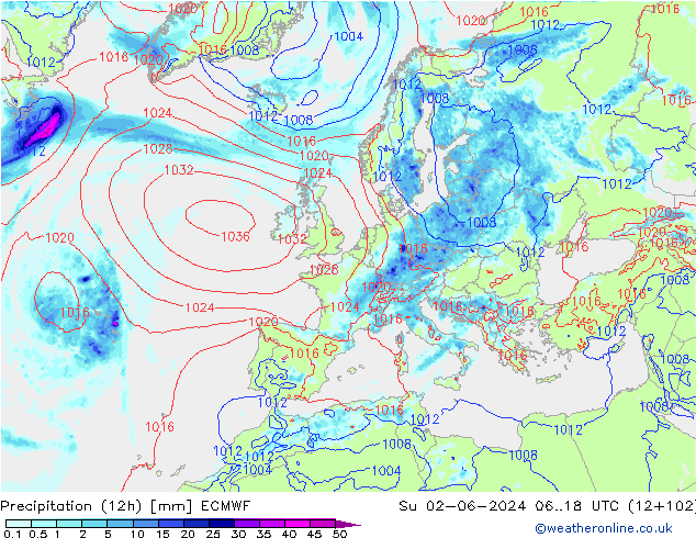 Precipitação (12h) ECMWF Dom 02.06.2024 18 UTC