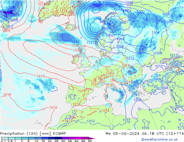 Precipitation (12h) ECMWF We 05.06.2024 18 UTC