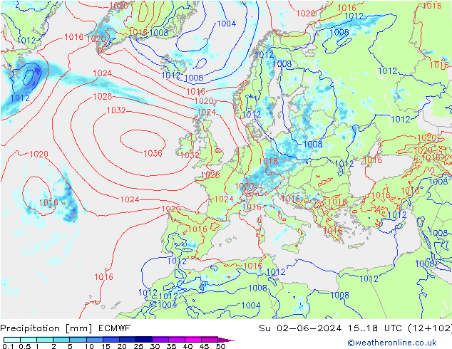 Niederschlag ECMWF So 02.06.2024 18 UTC