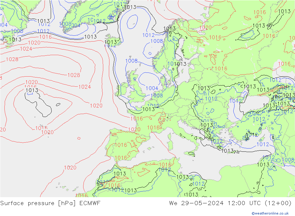 Luchtdruk (Grond) ECMWF wo 29.05.2024 12 UTC