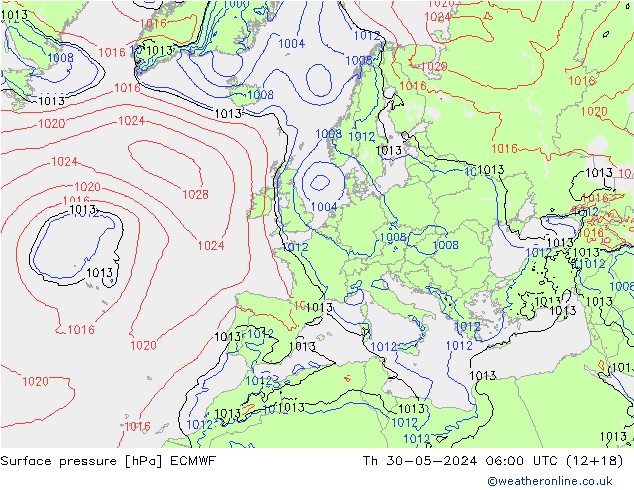 Surface pressure ECMWF Th 30.05.2024 06 UTC