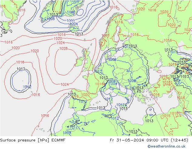 Atmosférický tlak ECMWF Pá 31.05.2024 09 UTC