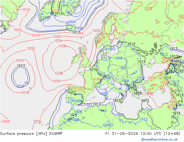 pressão do solo ECMWF Sex 31.05.2024 12 UTC