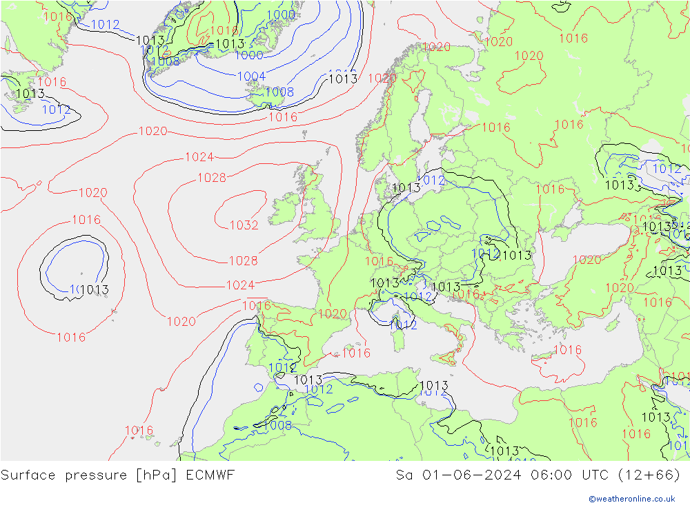 Bodendruck ECMWF Sa 01.06.2024 06 UTC