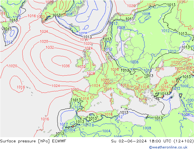 Bodendruck ECMWF So 02.06.2024 18 UTC