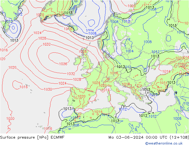 Atmosférický tlak ECMWF Po 03.06.2024 00 UTC