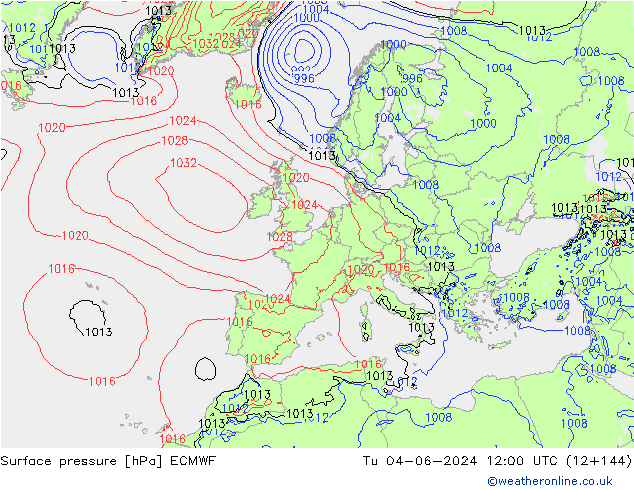 Atmosférický tlak ECMWF Út 04.06.2024 12 UTC