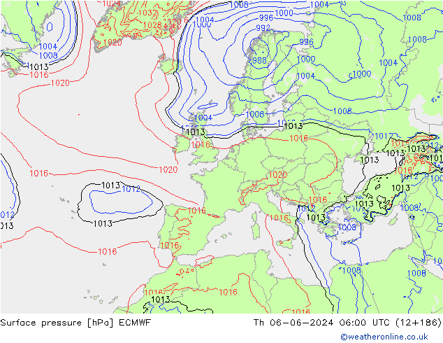 Atmosférický tlak ECMWF Čt 06.06.2024 06 UTC