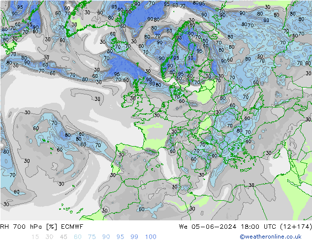 RH 700 hPa ECMWF Mi 05.06.2024 18 UTC